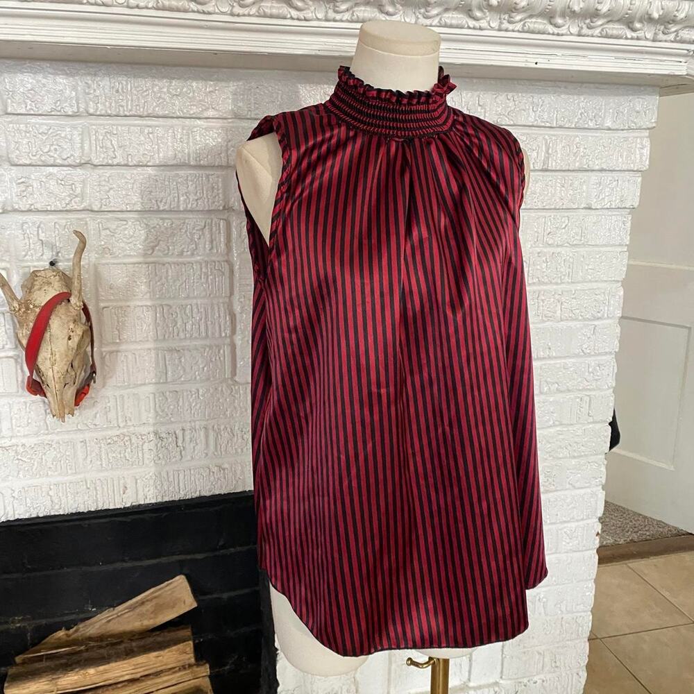 Vintage red & black striped ruffle blouse